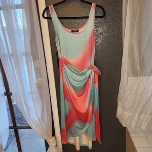 CHICME summer dress wrap and tie side pink and blue tie dye size medium